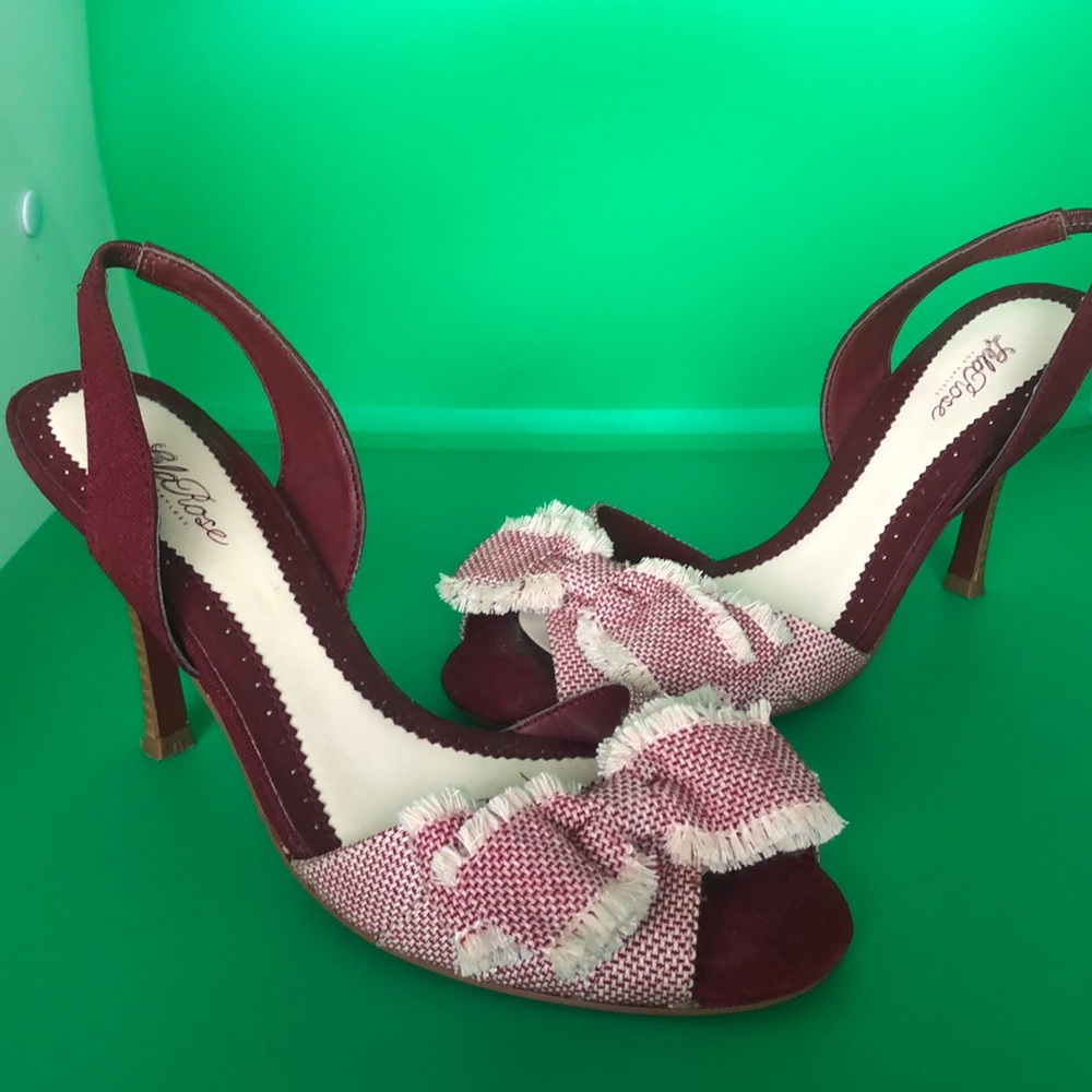 Lela Rose for Payless dress sandal burgundy and tan linen. Size 7 used.